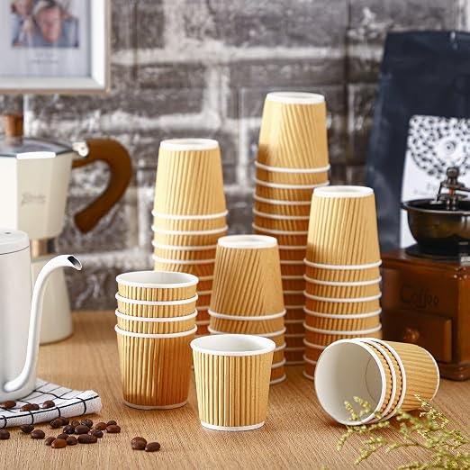 Yaomiao 200 Pcs 4 oz Disposable Espresso Coffee Cups Ripple Corrugated Paper - Image 3