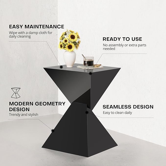 BECHAEO Black Acrylic Side Table Set of 2, Small End Tables for Small Spaces, Modern Acrylic End Tables Living Room Bedroom Nightstand with Irregular Design, Lightweight Farmhouse Outdoor Side Tables