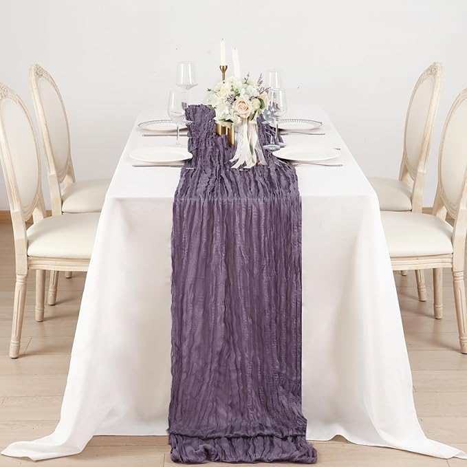 3 Pack Dusty Purple Cheesecloth Table Runner 120 Inch Boho Wedding Decor | - Image 4