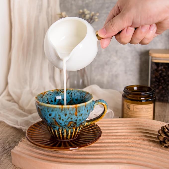 2 oz Espresso Cups and Saucers Set of 2, Ceramic Tea Cup - Image 5