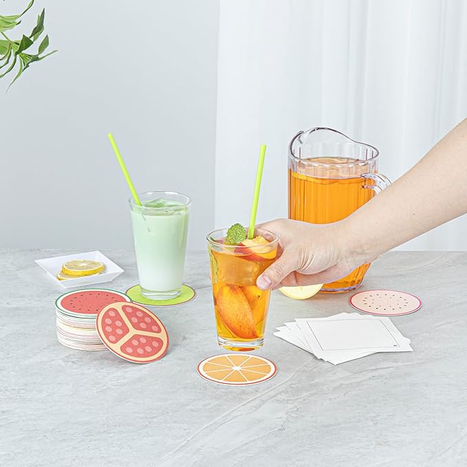 Restaurantware Drink Coasters 48 Count 3.5 Inch Paper Moisture-Absorbing Bar Coasters Assorted Decorative Table Coasters for Tabletop Protection Assorted Colors