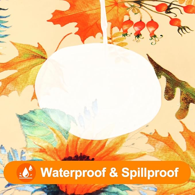 Smiry Fall Rectangle Table Cloth, Waterproof Vinyl Tablecloth with Flannel Backing, Wipeable Autumn Sunflower Plastic Tablecloths for Harvest and Thanksgiving Parties, (60"x102", Gold)