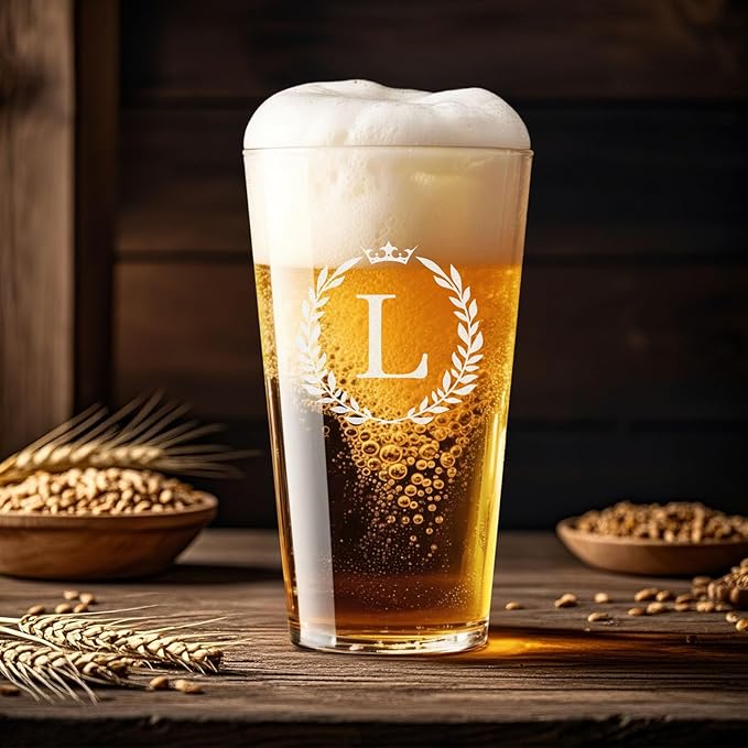Personalized Beer Glasses Gifts for Men, 16 oz Pint Glasses Monogrammed A-Z Drinking Glass Cups Customized Gift, Unique Christmas Anniversary Birthday Gifts for Men Him Dad Brother Husband Grandpa (L)