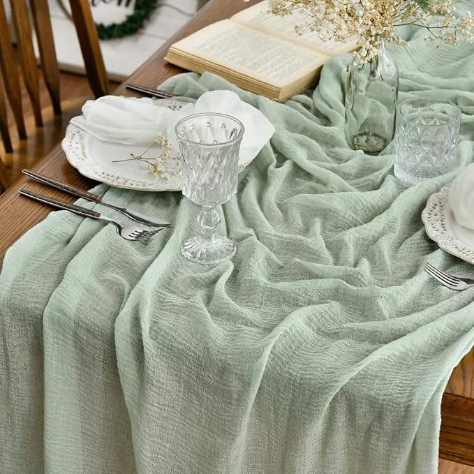 Artoid Mode Boho Cheesecloth Gauze Sage Green Wedding Table Runner, 160 Inch by ArtoidMode
