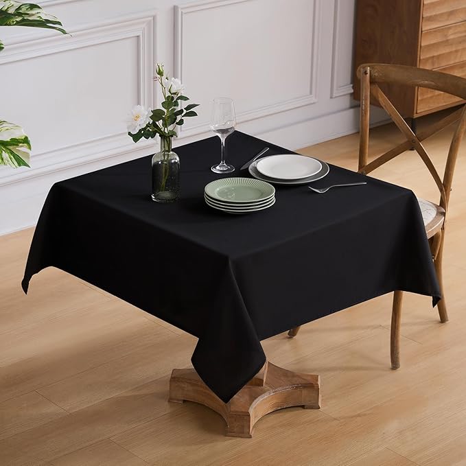 VidaFete Square Tablecloth 6 Pack 52 x 52 Inch Tablecloths Stain Wrinkle Resistant Polyester Dining Table Cover for Kitchen Dinning Party Wedding Rectangular Tabletop Buffet Decoration(Black)