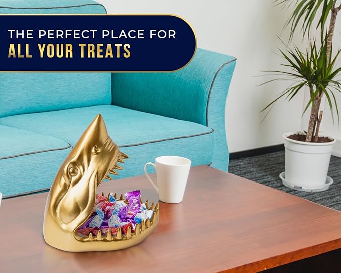 Comfify Shark Resin Figurine – Stylish Shark Sculpture with Open Bowl Design for Snacks, Keys, or Trinkets – Artistic Holder with Elegant Golden Finish – Playful Addition to Modern Decor