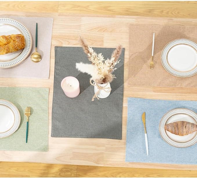 UnivoColors Set of 6 Faux Linen Placemats, Heat-Resistant & Easy-to-Clean,13"x19"for Dining Table, Kitchen, Holiday Meals (Dark Grey)