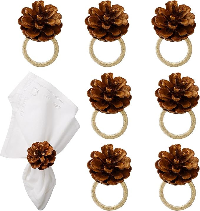 Christmas Napkin Rings Set of 8, Pinecone Napkin Rings, Handmade Cloth Napkin by Getfitsoo