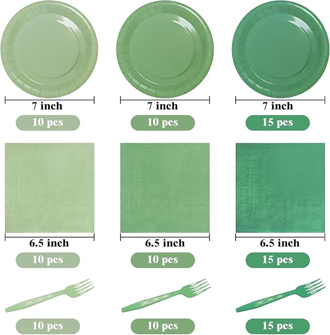 Serves 35 Guests Gradient Sage Green Plates and Napkins Party Supplies,7" Gradient Sage Green Birthday Dessert Paper Plates and Napkins,Disposable Party Dinnerware for Wedding,Graduation