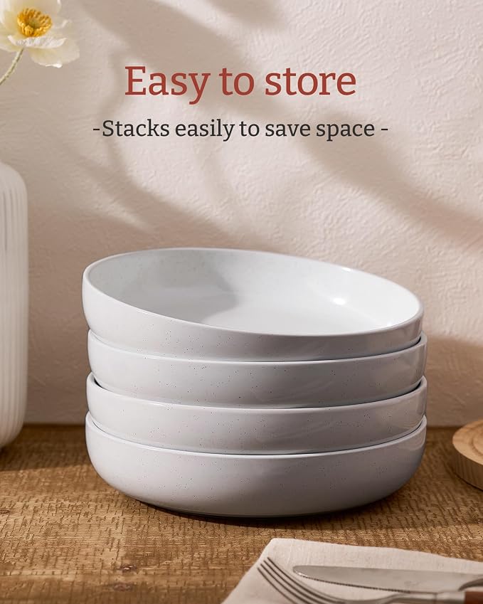 famiware Milkyway 33 oz Pasta Bowls Set of 8, Light Gray | Scratch-Resistant - Image 3