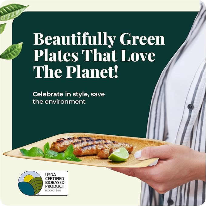 Palm Leaf Plate Bamboo Paper Disposable 6 Inch 200 Bulk Appetizer and Dessert Square Party Pack Eco Biodegradable Compostable Wooden Plate Better Than Plastic By KoalaLove