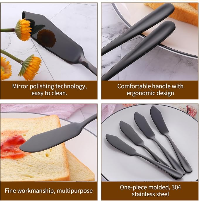 YDware Butter Knives, 18/10 Stainless Steel 6.10 Inch Black Cheese Spreader - Image 7