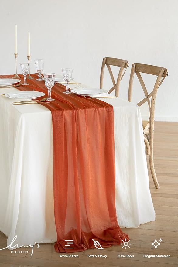 Ling's Moment 14Ft Terracotta Table Runner, Wedding Chiffon Table Runners | - Image 2