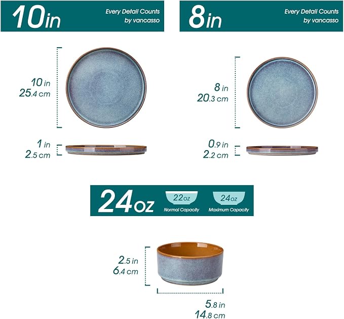 vancasso ONION Ceramic Plates and Bowls Sets, 18 Pieces Blue Dinnerware Sets - Image 2