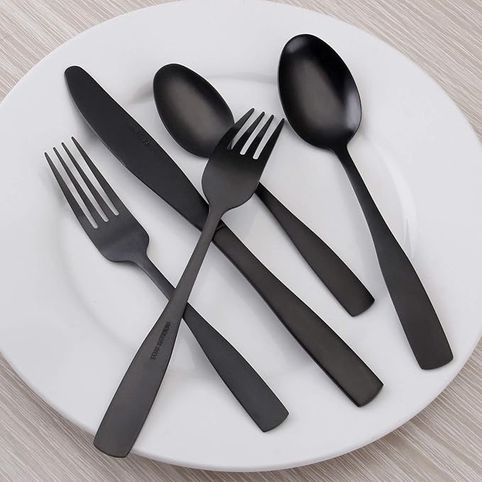 Matte Black Silverware Set, Satin Finish 20-Piece Stainless Steel Flatware set - Image 5