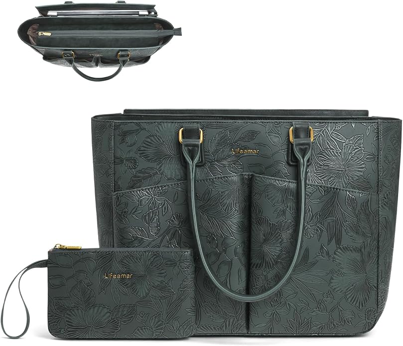 Laptop Tote Bag for Women, Leather Work Tote by Lifeamar