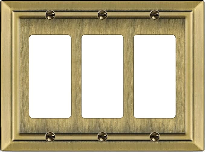 Metal Wall Plate for Electrical Outlets, Decorative Antique Brass Switch Plates Outlet Cover, Light Switch Cover Plate, 3-Gang Wall Plates (Triple Decoretor, 1 Pack)