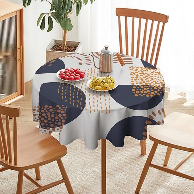 Abstract Modern Art Mid Century Round Tablecloth, Mid Century Rustic Boho Art Pattern Tablecloth for Home Party Dining Room Kitchen Decor 70Inch(178cm)
