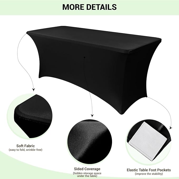 Obstal 10 Pack Stretch Spandex Table Covers for 6 Foot Tables - 6 FT Universal Rectangular Fitted Tablecloth Protector for Wedding, Banquet, Party (Black, 72 Length x 30 Width x 30 Height Inches)
