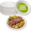 W&Y 100 Pack 9 Inch Paper Plates, Heavy-Duty Dinner Plates, Cut Resistant & 100% Compostable Disposable Paper Plate,Leak Proof & Microwave Safe for Parties, Weddings, Catering Events