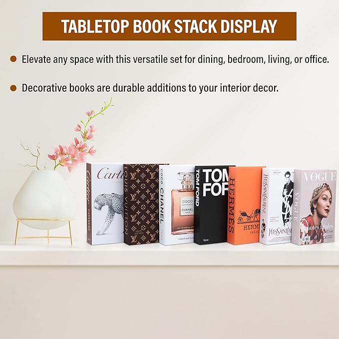 Suite Large | 7 PCS Faux Decorative Books for Home Decor | Not Real Books (Cardboard Boxes) | Coffee Table, Bookshelf & Shelf Styling Display Props for Living Room, Office