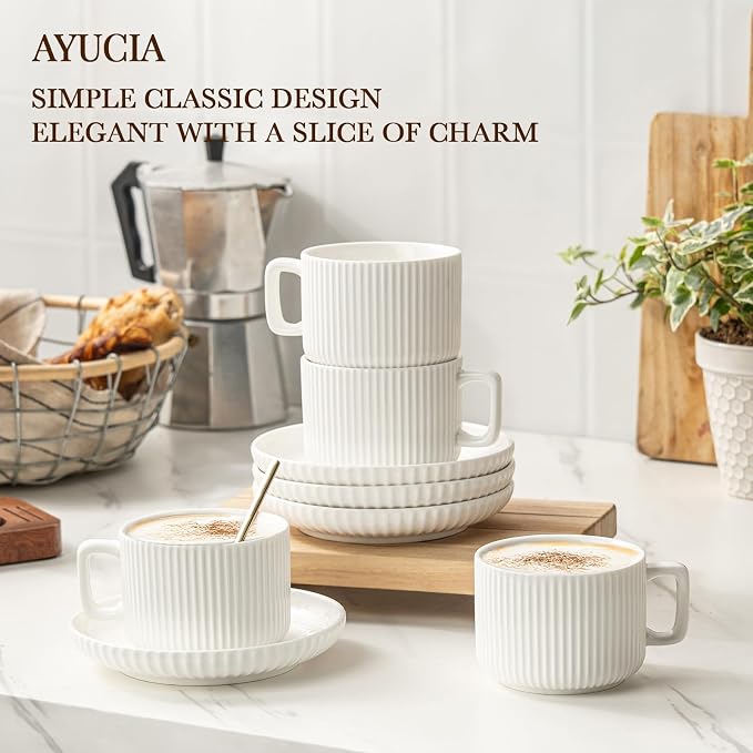 8 Ounce Cappuccino Cups Set of 4, Latte Mugs - Image 2