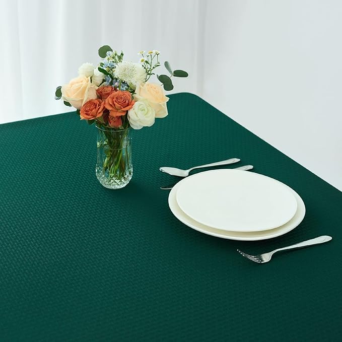 maxmill Weaved Texture Tablecloth Water Resistance Antiwrinkle Spillproof Soft Washable Christmas Table Cloth for Dining Room, Banquet Parties Holiday Dinner, Rectangle 60 x 108 Inch, Hunter Green