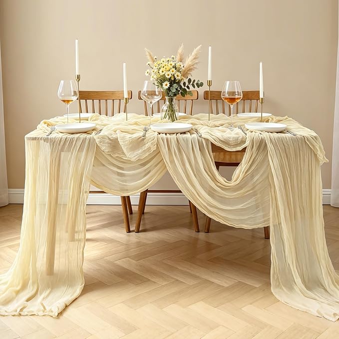 6Pcs Beige Table Runner, 10FT Rustic Cheesecloth Table Runner 35*120inch Boho - Image 8