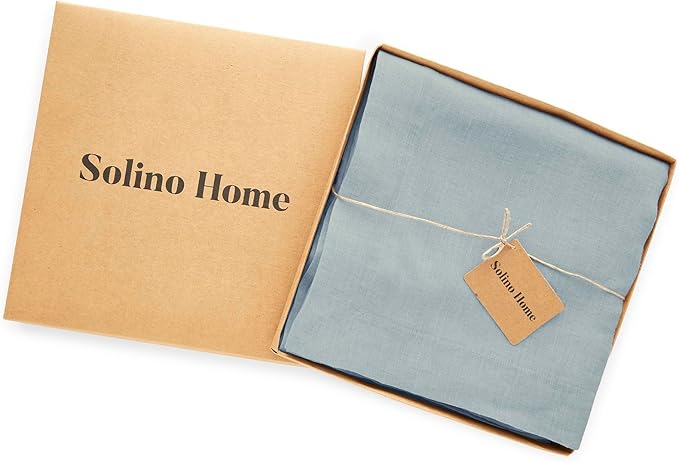 Solino Home Dusty Blue Linen Tablecloth 70 x 90 Inch - 100% Pure Linen Table Cloth for Rectangle Tables - Sonoma, Machine Washable Tablecloth for Winter, Spring, Easter