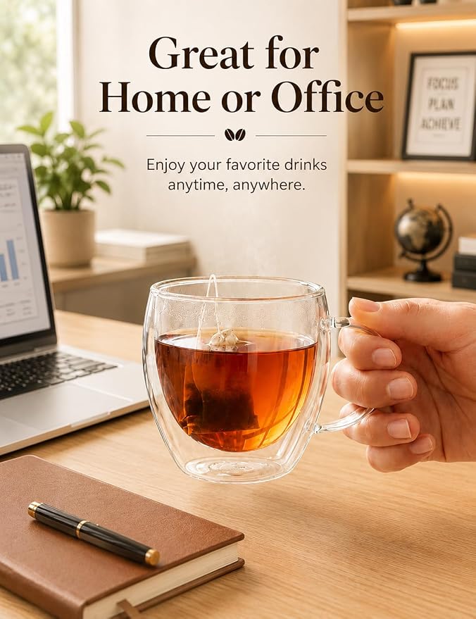 8.5oz Double Walled Glass Coffee Mugs - Image 5