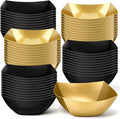 Tanlade 50 Pcs Square Plastic Serving Bowls Disposable Snack Salad Bowl Small Party Candy Bar Containers Taco Bar Serving Dishes for Buffet Chips Fruit (16 oz,Black, Gold)
