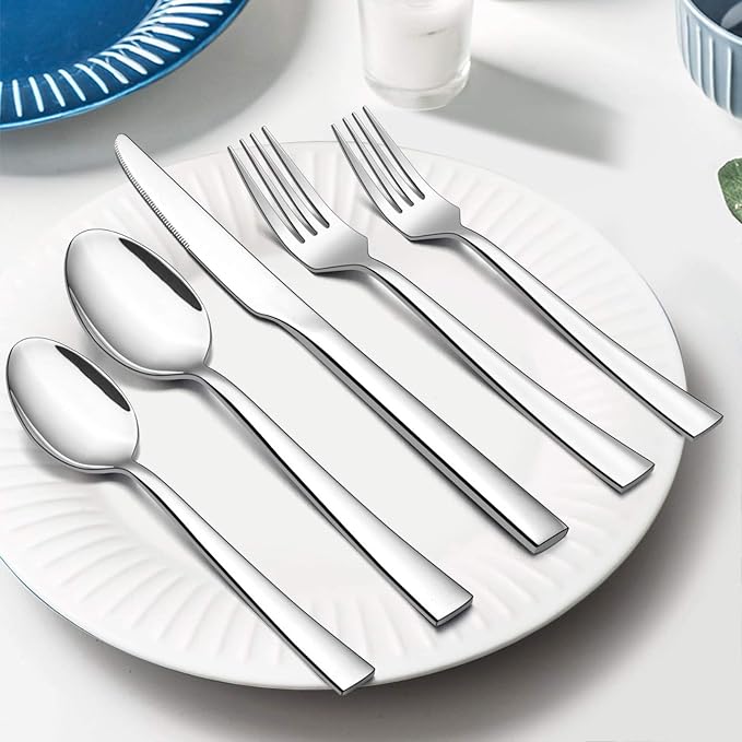 30-Piece Silverware Set, E-far Stainless Steel Flatware Set Service - Image 5