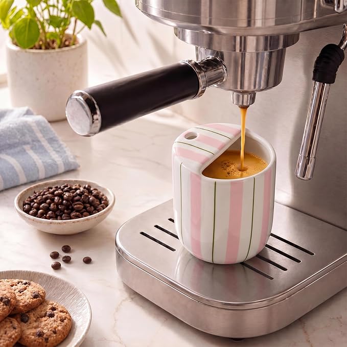 Ceramic Mug with Sip Hole 10 oz Pink Green Striped Ceramic Coffee Mug Hand - Image 5