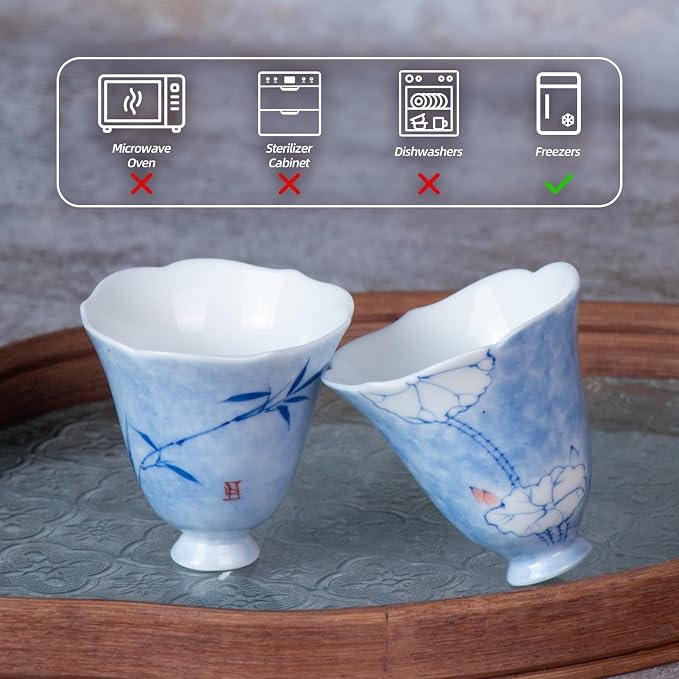 KAMMAK Ceramic Tea Cups Set of 2, 2.4 oz, Vintage Small Teacups, 669N | Hand - Image 2