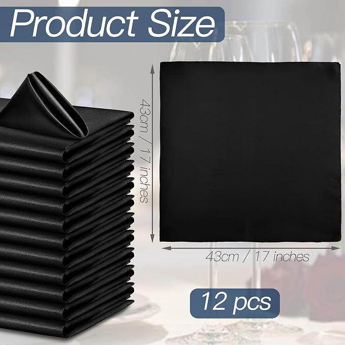 P Pothuiny 24 Pcs Black Satin Napkins 17 x 17 Inch, Satin Cloth Napkins | - Image 2