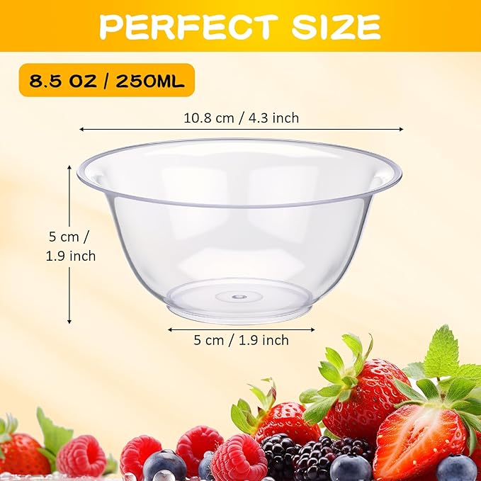 200 Packs 8.5 oz Clear Plastic Bowls Disposable Plastic Bowls for Parties Weddings Serving Container for Candy, Soup, Dessert, Salsa, Ice Cream, Popcorn, Chip