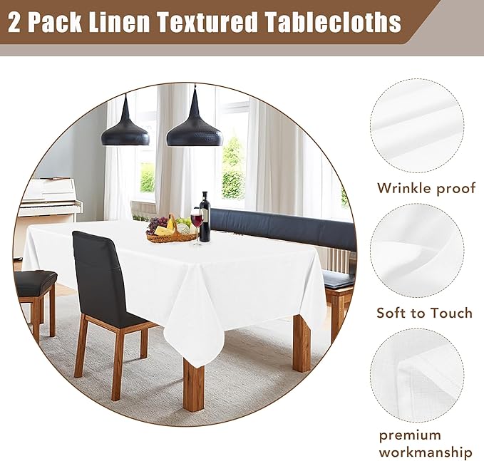 Fitable Square Linen Textured Tablecloths 2 Pack, White Fabric for 4 Ft Card/Coffee Table, Rustic Covers for Kitchen Dining, Party, Farmhouse (54 x 54 Inch)