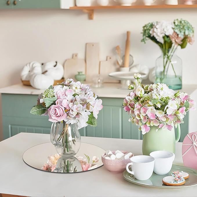 VASUHOME 12" Round Mirror Centerpieces for Tables, Glass Circle Mirror Plates with Smooth Edge and Cushioned Feet, Ideal for Wedding and Party Decorations, 2mm Thick