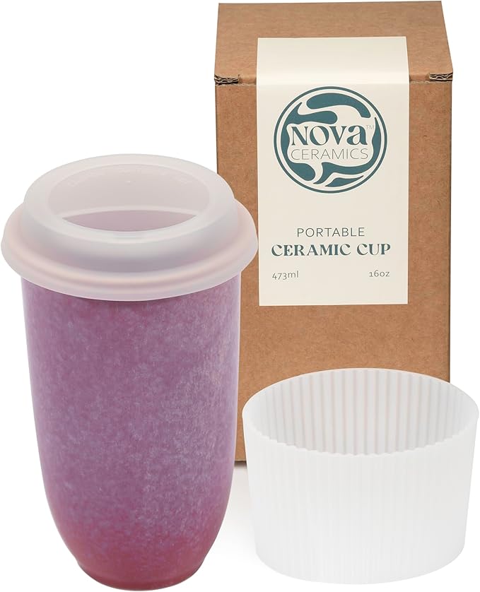 NOVA CERAMICS Coffee Travel Mug – Cup Holder Friendly Travel Mug– Microwave & by NovaCeramics