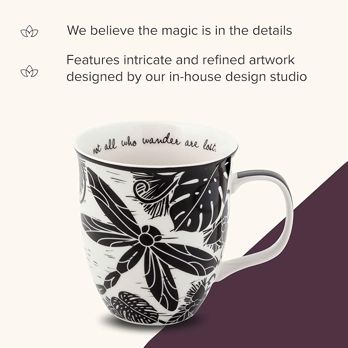 Karma Gifts 14 oz Black and White Boho Mug Dragonfly - Image 4