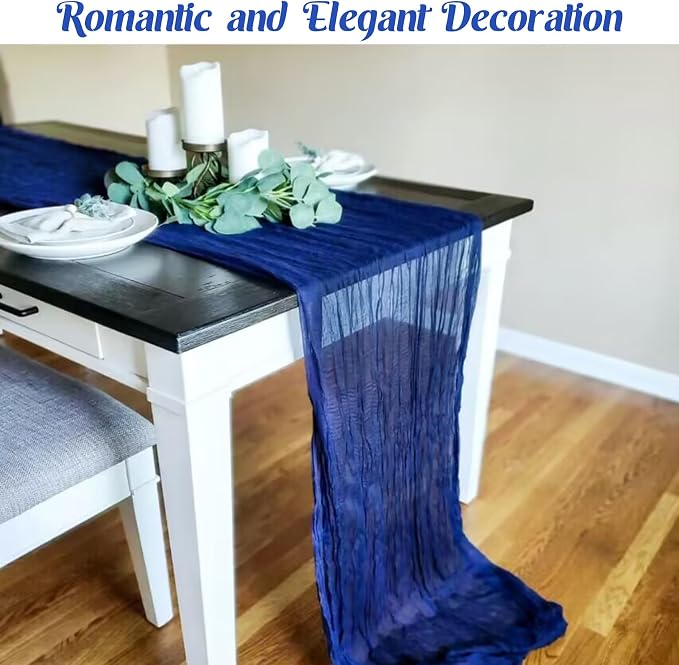 6 Pieces Royal Blue 10FT Cheesecloth Table Runner Boho Gauze Fabric Table - Image 7