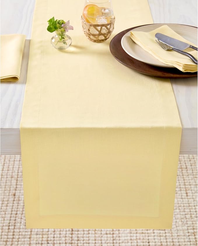 Solino Home 100% Pure Linen Table Runner Golden Straw, Fete 14 x 108 in | Table by SolinoHome
