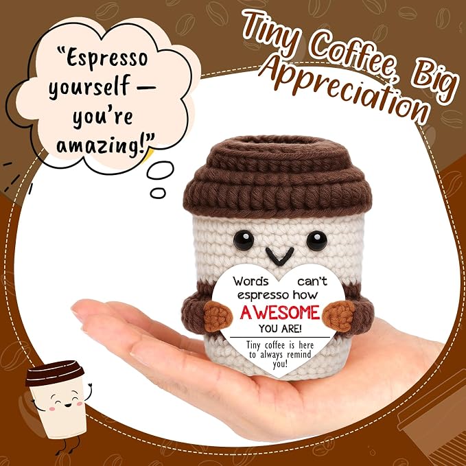 Positive Crochet Coffee Cup Cheer Up Gift, Inspirational Gift - Image 2