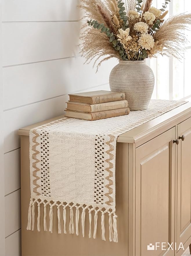 Boho Fall Table Runner Burlap for Coffe Table Home Decor 13x72 Inch | 72 Inch - Image 7