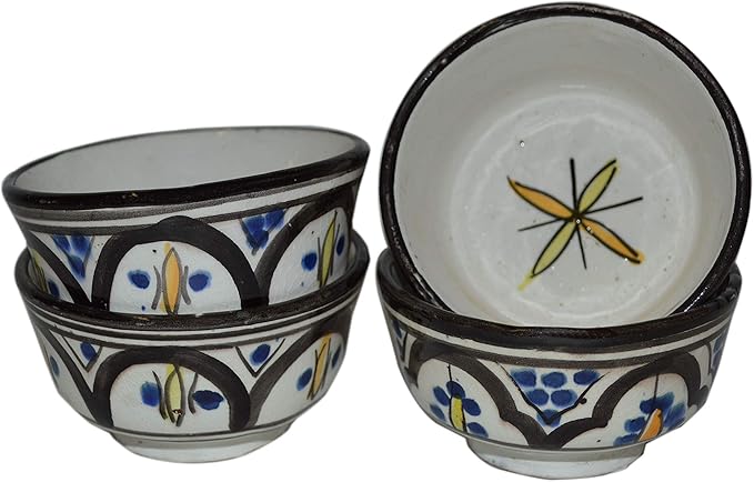 Moroccan Handmade Serving Bowl Set of 4 Small Dipping Sauce Butter Olive Oil Multicolored