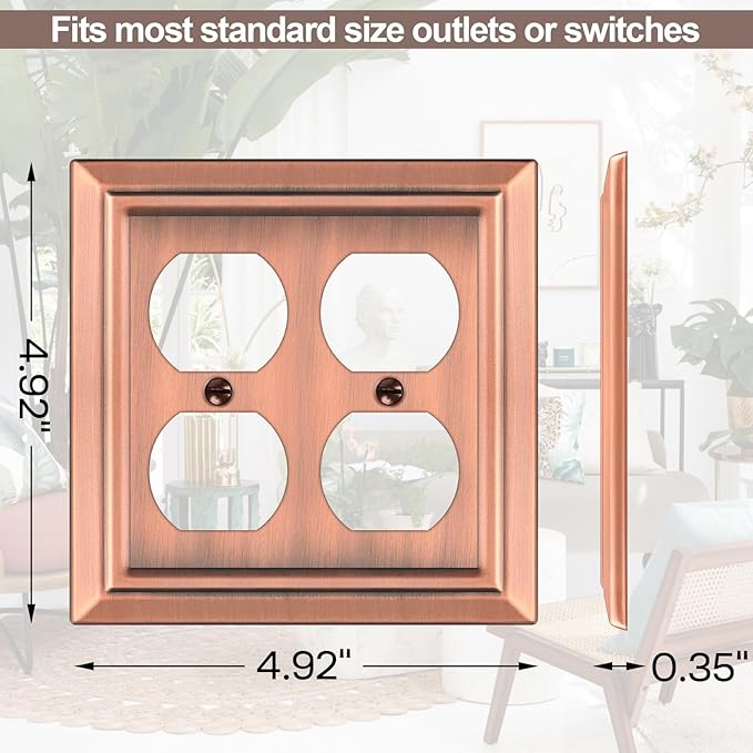 Metal Wall Plate for Electrical Outlets, Decorative Antique Copper Switch Plates Outlet Cover, Light Switch Cover Plate, 2-Gang Wall Plates (Double Duplex Outlet, 2 Pack)