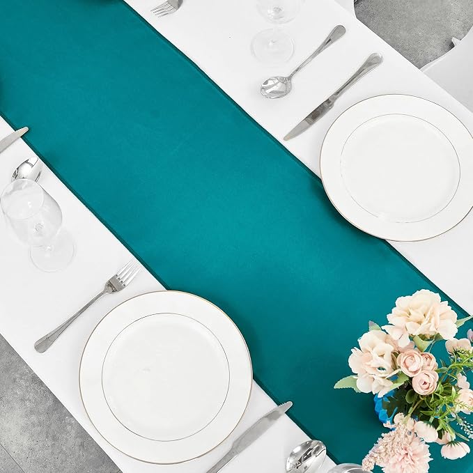 4-Pack Peacock Blue Satin Table Runner 12 x 108 Inch Long Bright and Smooth - Image 4