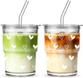 INSETLAN 13 oz Heart Decal Glass Tumblers Set of 2, Thick Wall Glass Cups by INSETLAN