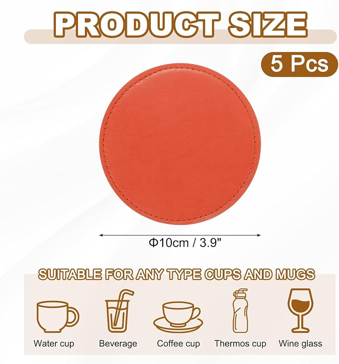 uxcell 5Pcs PU Leather Coasters - Image 2