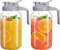 Glass Pitcher with lid, 64 oz Wide Mouth Mason Jar | Dual leak-proof lid by Junvpic